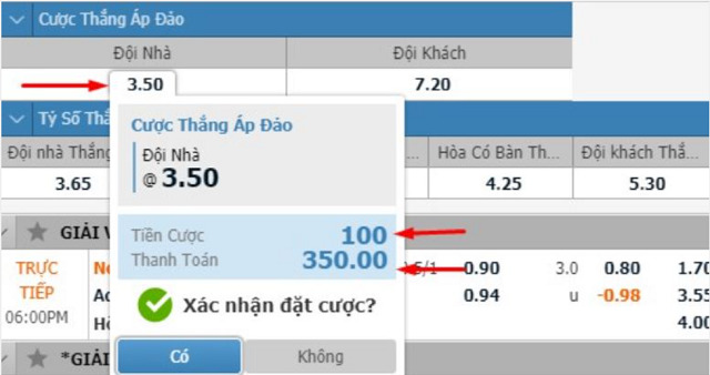 Giao diện cược kèo thắng áp đảo tại jss77